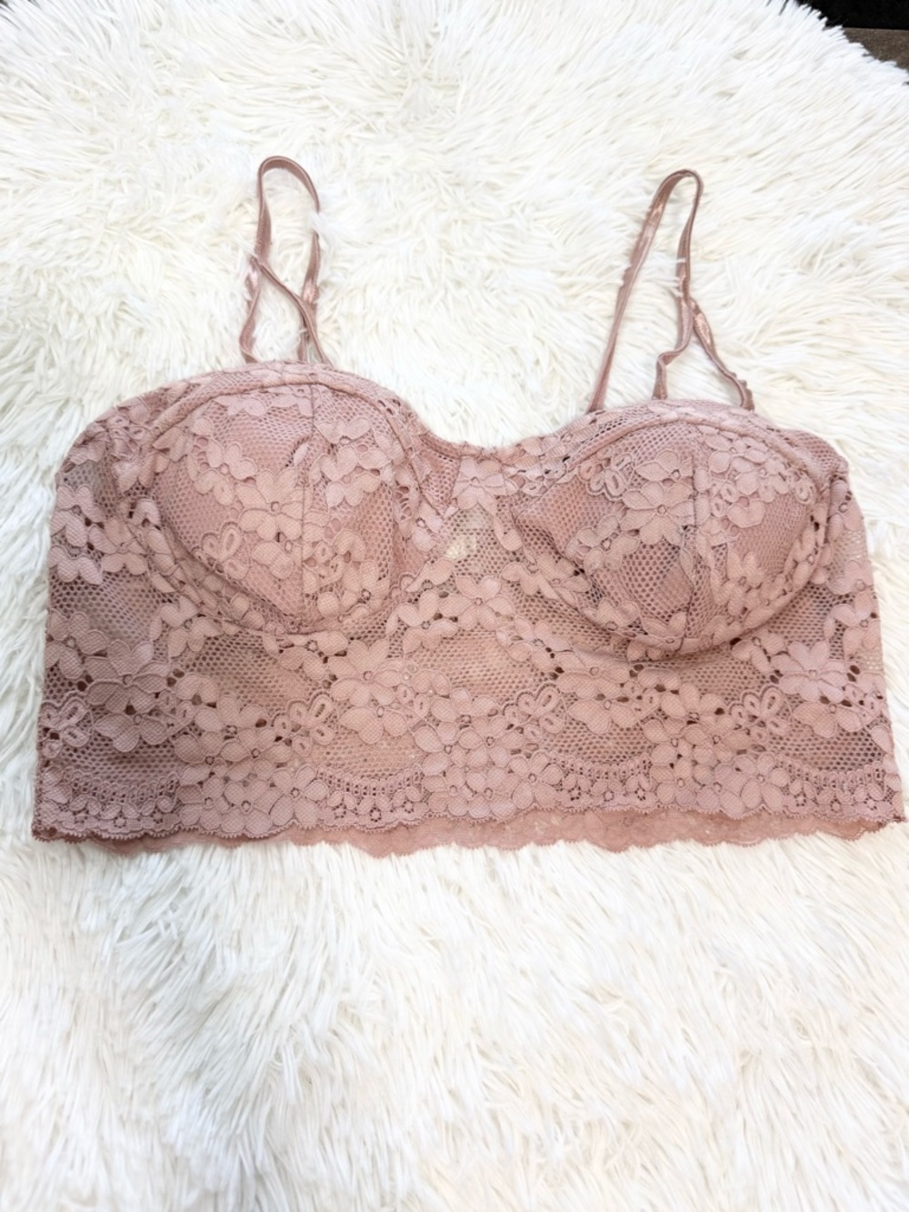 Bozzolo Ash Rose Lace Padded Longline Bralette size Large